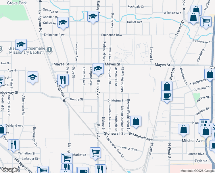 map of restaurants, bars, coffee shops, grocery stores, and more near 3032 Bishop Avenue in Jackson