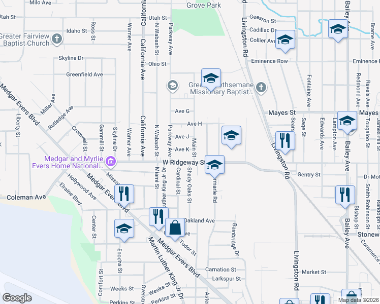 map of restaurants, bars, coffee shops, grocery stores, and more near in Jackson