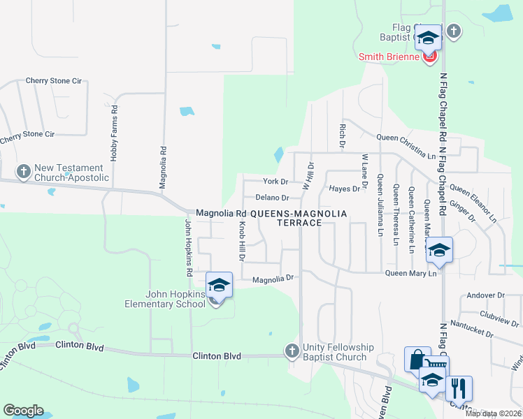 map of restaurants, bars, coffee shops, grocery stores, and more near 446 Knob Hill Drive in Jackson