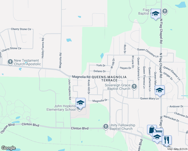 map of restaurants, bars, coffee shops, grocery stores, and more near 446 Knob Hill Drive in Jackson