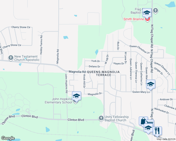 map of restaurants, bars, coffee shops, grocery stores, and more near 446 Knob Hill Drive in Jackson