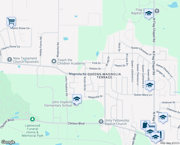 map of restaurants, bars, coffee shops, grocery stores, and more near 446 Knob Hill Drive in Jackson