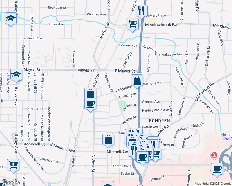 map of restaurants, bars, coffee shops, grocery stores, and more near 3624 Northview Drive in Jackson