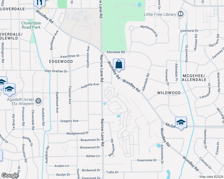 map of restaurants, bars, coffee shops, grocery stores, and more near 3508 Lockwood Lane in Montgomery