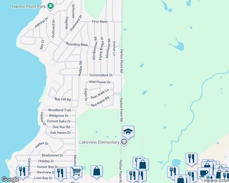 map of restaurants, bars, coffee shops, grocery stores, and more near 541 Harbor Point Road in Gun Barrel City