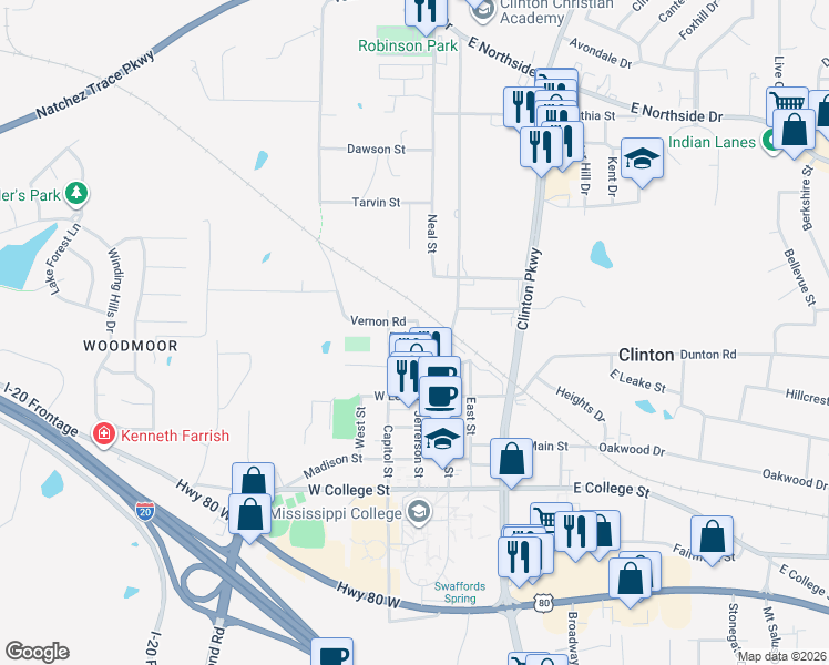 map of restaurants, bars, coffee shops, grocery stores, and more near 701 Monroe Street in Clinton