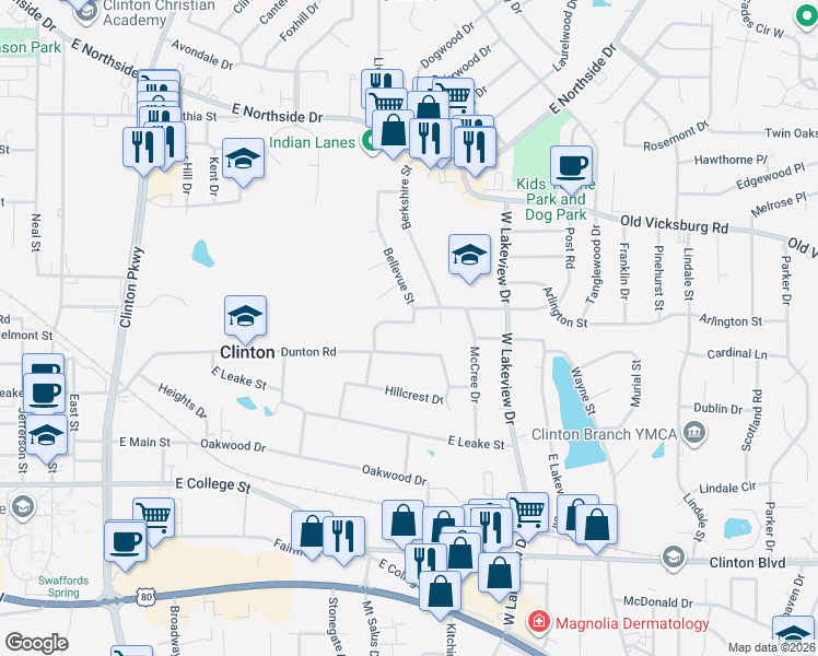 map of restaurants, bars, coffee shops, grocery stores, and more near 808 Post Road in Clinton