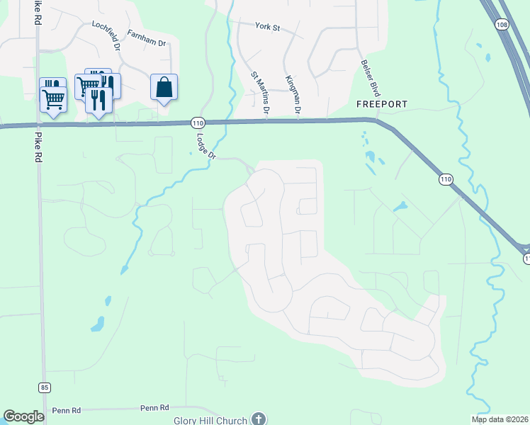 map of restaurants, bars, coffee shops, grocery stores, and more near Crescent Lodge Drive in Pike Road
