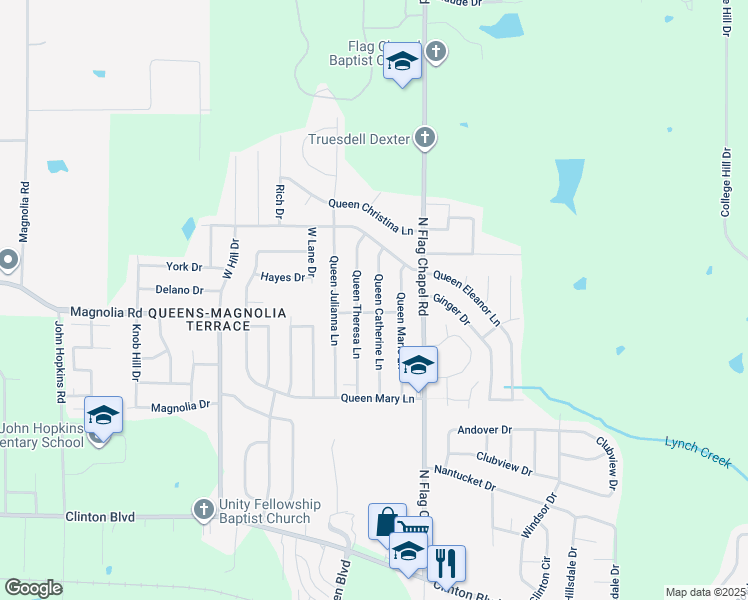 map of restaurants, bars, coffee shops, grocery stores, and more near 413 Queen Catherine Lane in Jackson