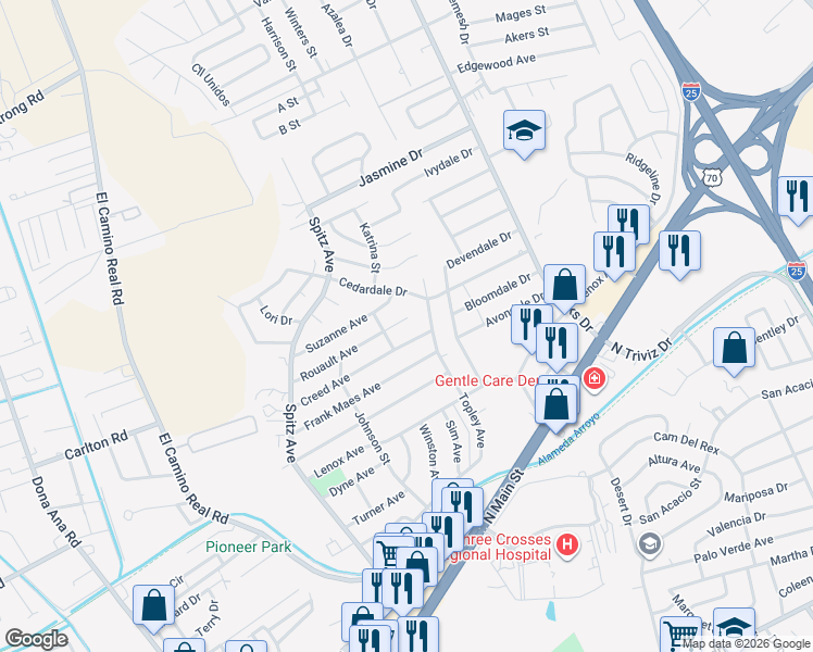 map of restaurants, bars, coffee shops, grocery stores, and more near 856 Cedardale Drive in Las Cruces