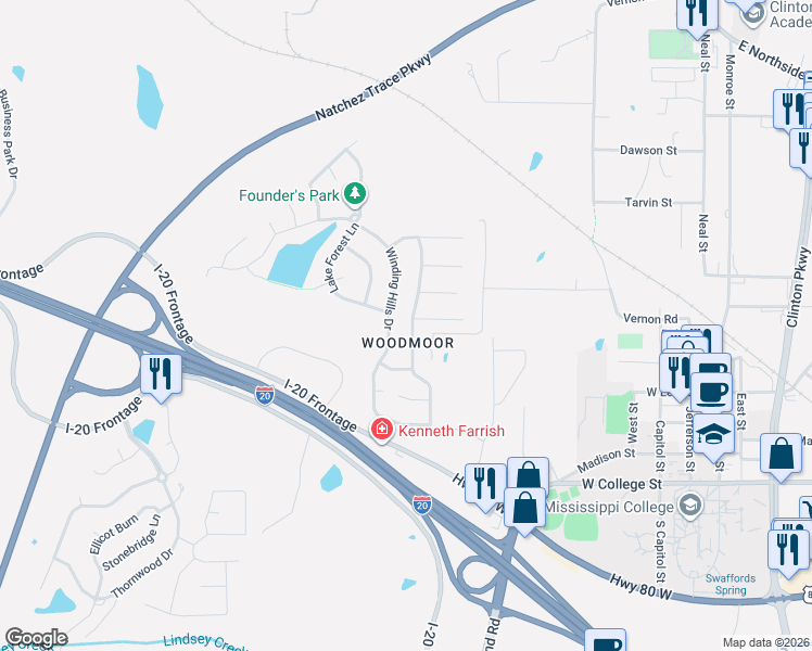 map of restaurants, bars, coffee shops, grocery stores, and more near 400 Winding Hills Drive in Clinton