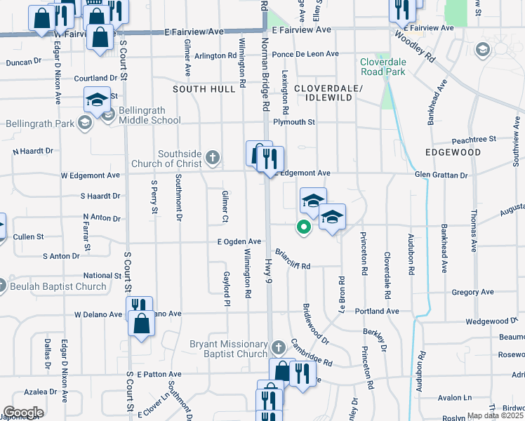 map of restaurants, bars, coffee shops, grocery stores, and more near 3440 Norman Bridge Road in Montgomery