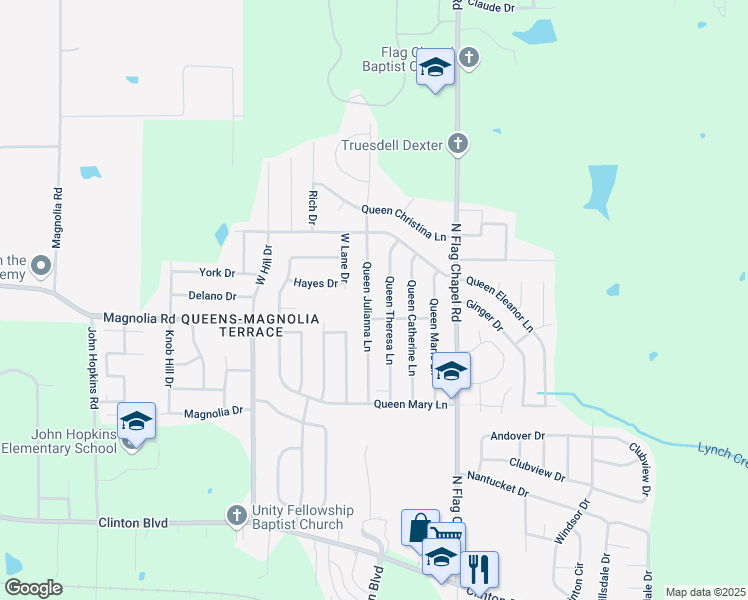 map of restaurants, bars, coffee shops, grocery stores, and more near 440 Queen Theresa Lane in Jackson
