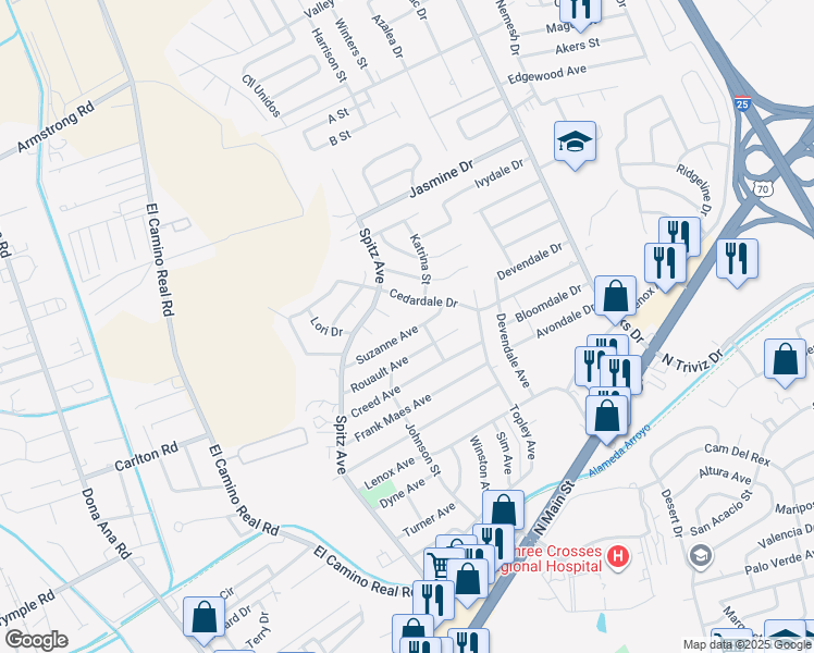 map of restaurants, bars, coffee shops, grocery stores, and more near 799 Rena Mae Court in Las Cruces