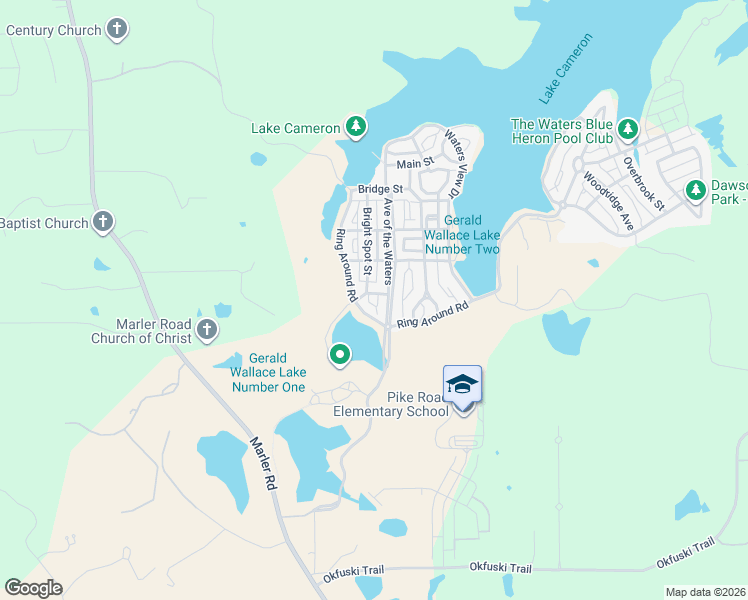 map of restaurants, bars, coffee shops, grocery stores, and more near 93-99 Bright Spot Street in Pike Road