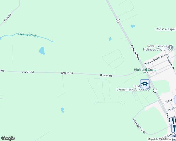 map of restaurants, bars, coffee shops, grocery stores, and more near 450 Gracen Road in Guyton