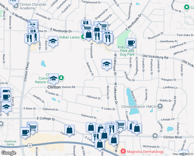 map of restaurants, bars, coffee shops, grocery stores, and more near 808 Post Road in Clinton