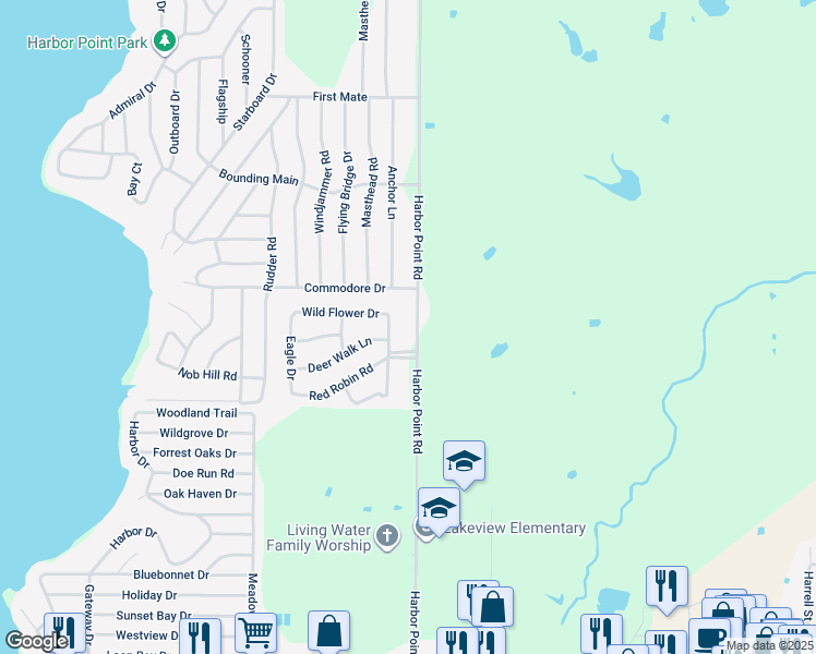 map of restaurants, bars, coffee shops, grocery stores, and more near 621 Harbor Point Road in Gun Barrel City