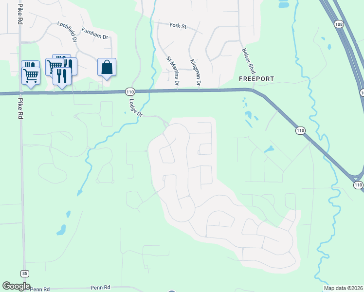map of restaurants, bars, coffee shops, grocery stores, and more near Crescent Lodge Drive in Pike Road