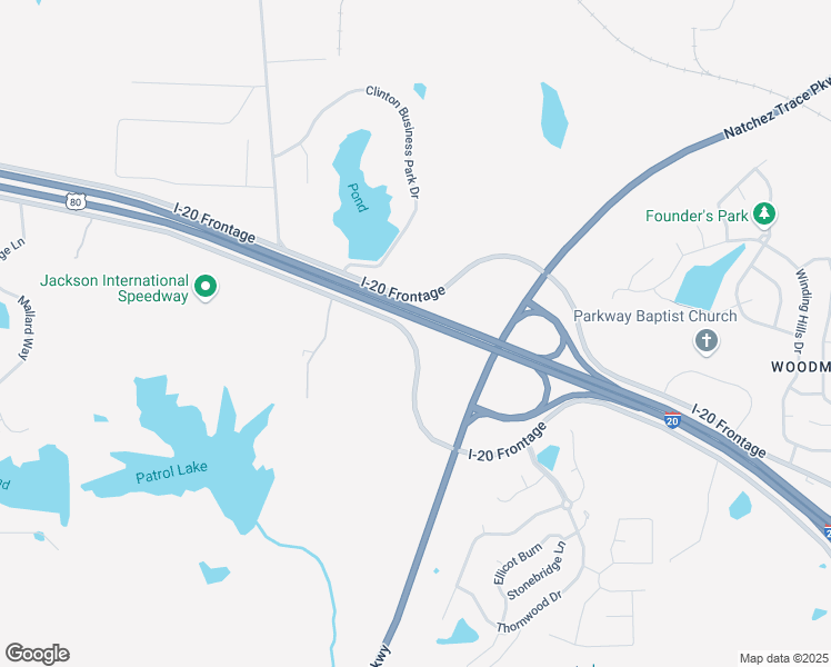 map of restaurants, bars, coffee shops, grocery stores, and more near Interstate 20 in Clinton