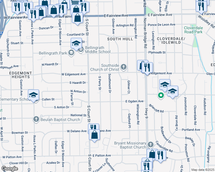 map of restaurants, bars, coffee shops, grocery stores, and more near 3444 Southmont Drive in Montgomery