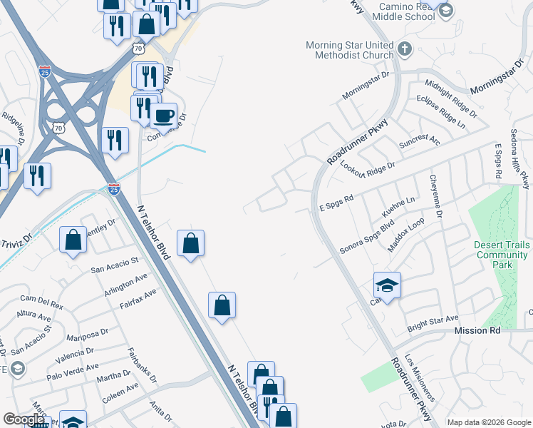 map of restaurants, bars, coffee shops, grocery stores, and more near 2518 Scenic Crest Loop in Las Cruces