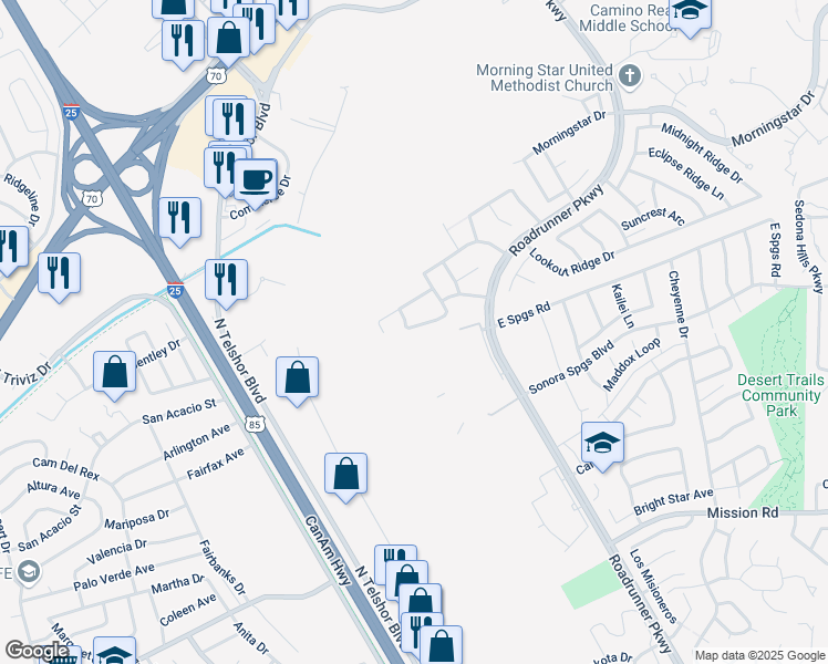 map of restaurants, bars, coffee shops, grocery stores, and more near 2518 Scenic Crest Loop in Las Cruces