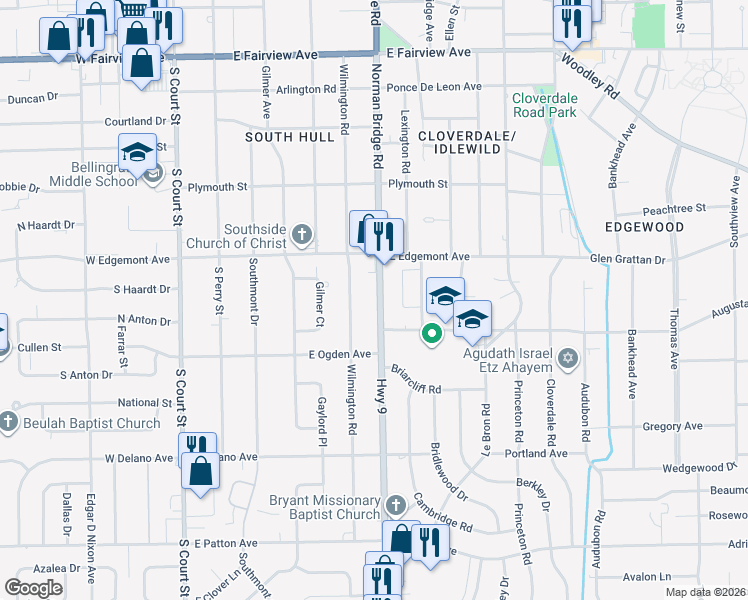 map of restaurants, bars, coffee shops, grocery stores, and more near 3444 Norman Bridge Road in Montgomery