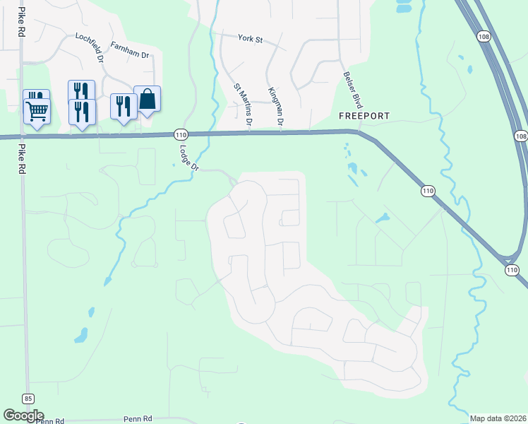 map of restaurants, bars, coffee shops, grocery stores, and more near Crescent Lodge Drive in Pike Road