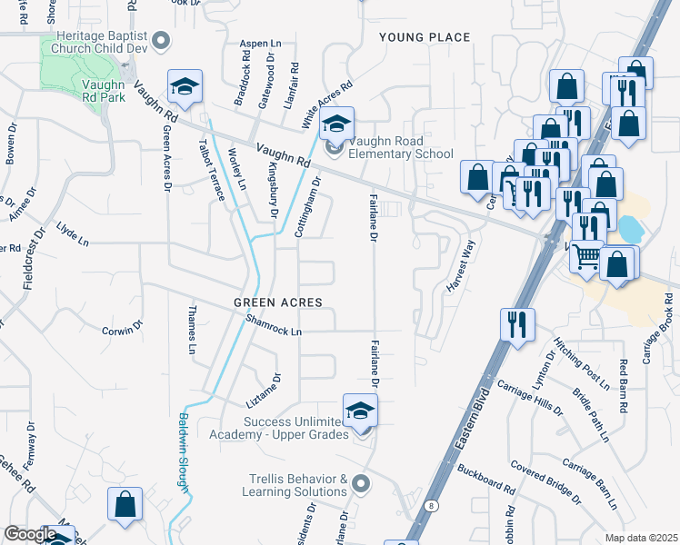 map of restaurants, bars, coffee shops, grocery stores, and more near 4465 North Gaskell Circle in Montgomery