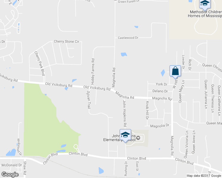 map of restaurants, bars, coffee shops, grocery stores, and more near 2229 Old Vicksburg Road in Clinton