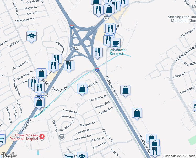 map of restaurants, bars, coffee shops, grocery stores, and more near 2664 Bearcat Drive in Las Cruces