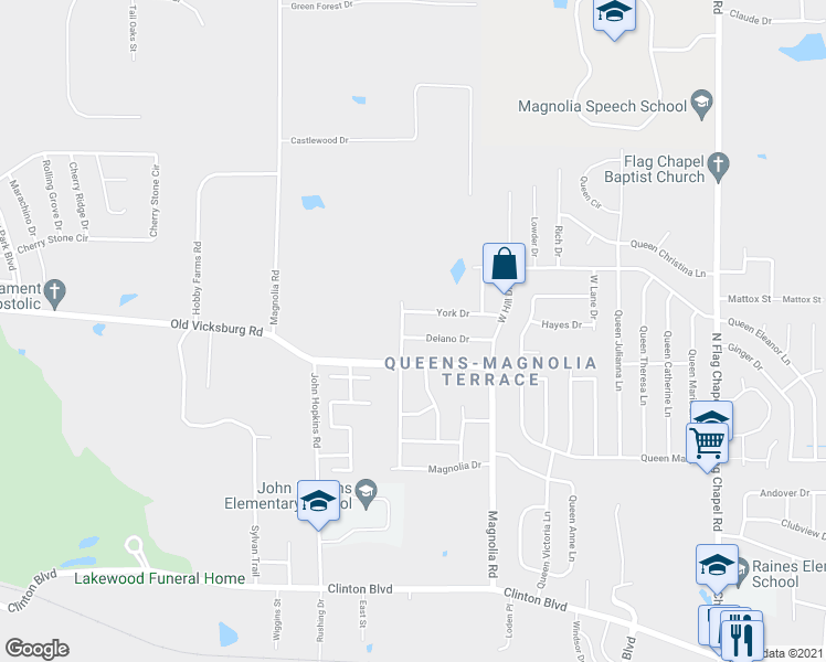 map of restaurants, bars, coffee shops, grocery stores, and more near 186 Delano Drive in Jackson