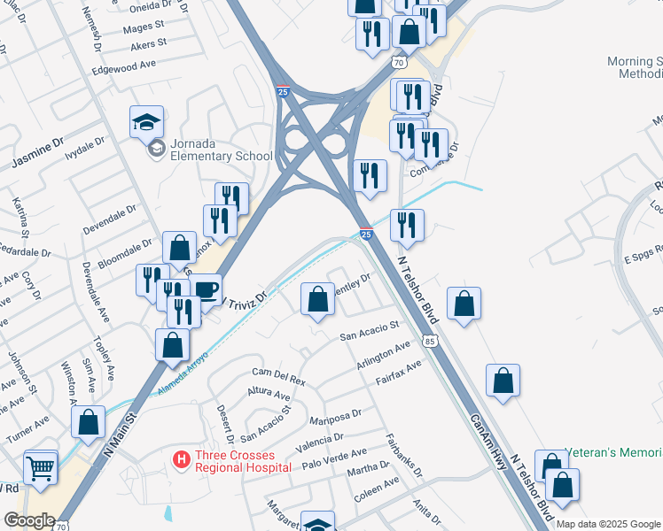 map of restaurants, bars, coffee shops, grocery stores, and more near 2139 Benton Avenue in Las Cruces