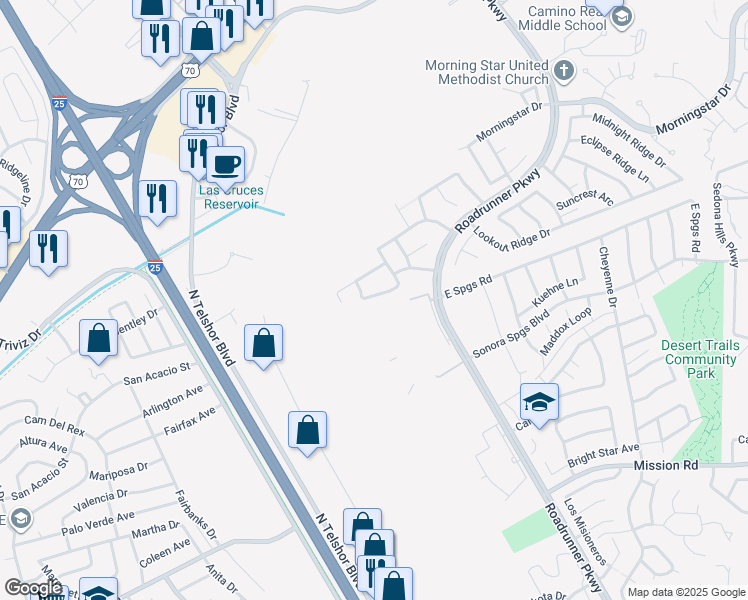 map of restaurants, bars, coffee shops, grocery stores, and more near 2522 Scenic Crest Loop in Las Cruces