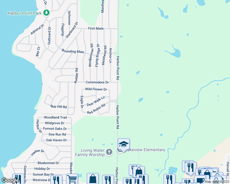 map of restaurants, bars, coffee shops, grocery stores, and more near 621 Harbor Point Road in Gun Barrel City