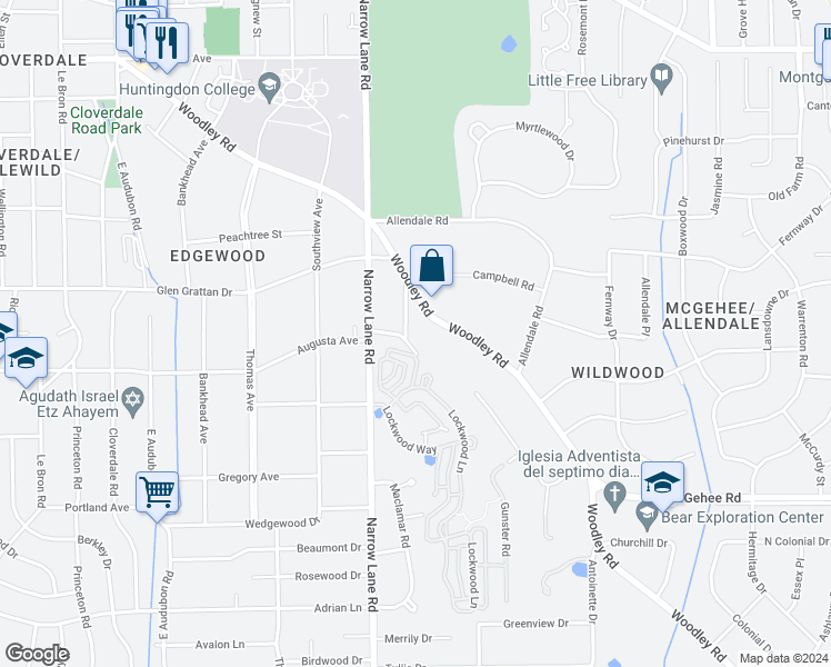 map of restaurants, bars, coffee shops, grocery stores, and more near 3381 Dartmouth Circle in Montgomery