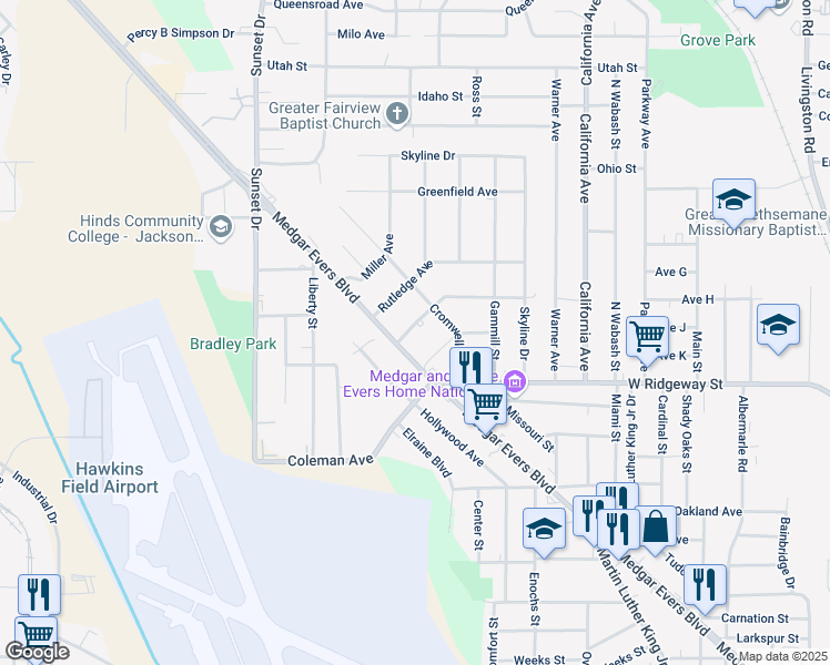 map of restaurants, bars, coffee shops, grocery stores, and more near 2529 Emmett Avenue in Jackson