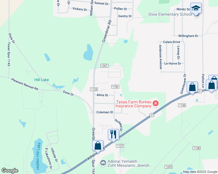 map of restaurants, bars, coffee shops, grocery stores, and more near 12601 Oakvale Drive in Tyler