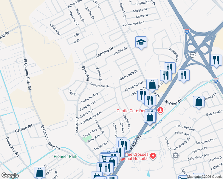 map of restaurants, bars, coffee shops, grocery stores, and more near 856 Cedardale Drive in Las Cruces