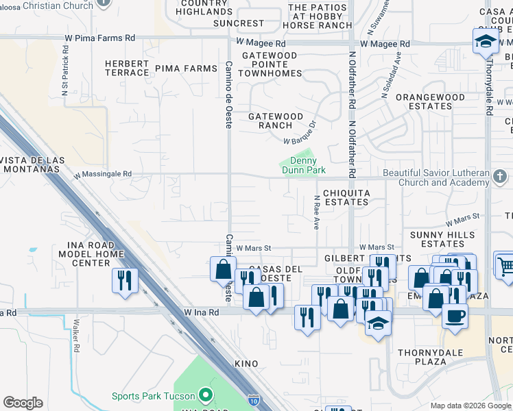 map of restaurants, bars, coffee shops, grocery stores, and more near 4513 West Marge Street in Tucson
