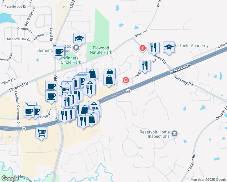 map of restaurants, bars, coffee shops, grocery stores, and more near 170 Promenade Boulevard in Flowood