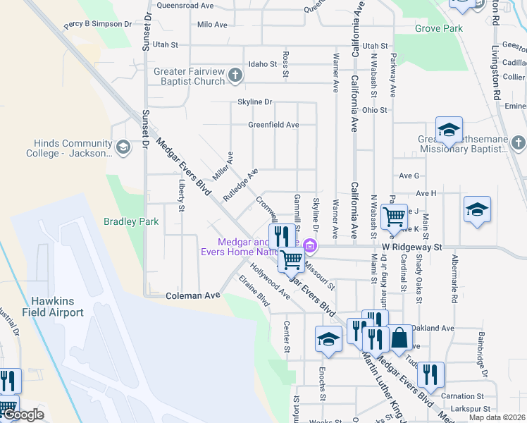 map of restaurants, bars, coffee shops, grocery stores, and more near 2529 Emmett Avenue in Jackson