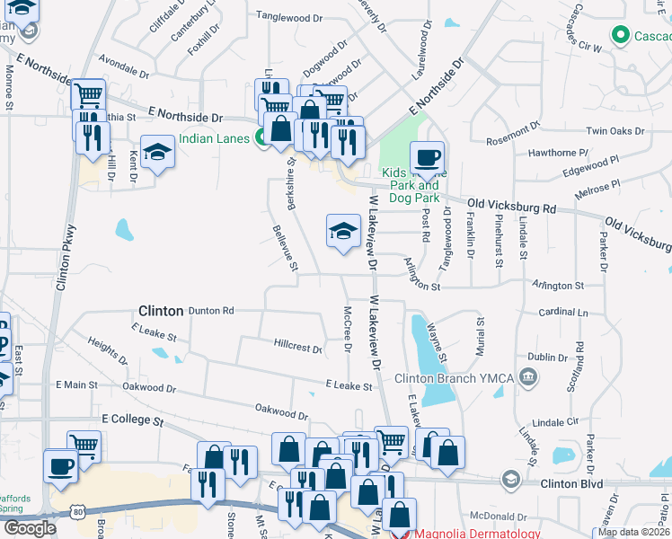 map of restaurants, bars, coffee shops, grocery stores, and more near 836 Post Road in Clinton