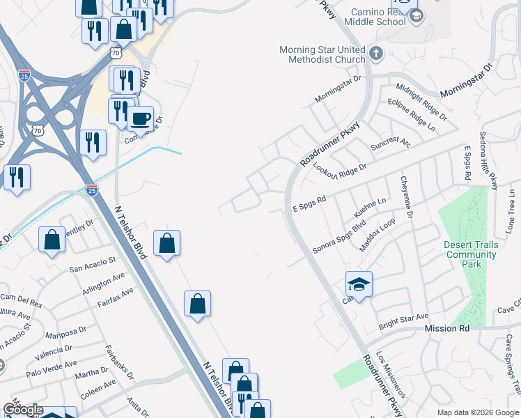 map of restaurants, bars, coffee shops, grocery stores, and more near 2544 Scenic Crest Loop in Las Cruces