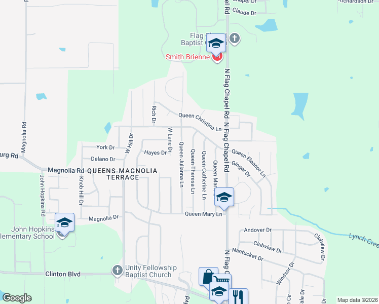 map of restaurants, bars, coffee shops, grocery stores, and more near 440 Queen Theresa Lane in Jackson