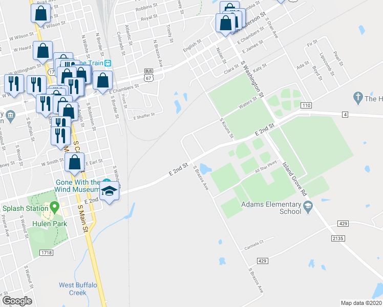 map of restaurants, bars, coffee shops, grocery stores, and more near 708 South Brazos Avenue in Cleburne