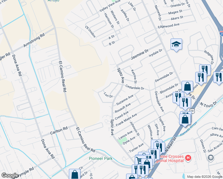 map of restaurants, bars, coffee shops, grocery stores, and more near 680 Sherri Court in Las Cruces