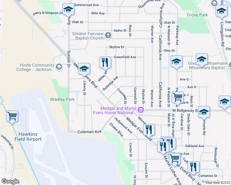 map of restaurants, bars, coffee shops, grocery stores, and more near 2529 Emmett Avenue in Jackson