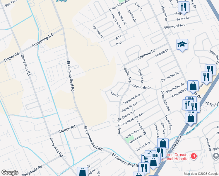 map of restaurants, bars, coffee shops, grocery stores, and more near 665 Lori Drive in Las Cruces